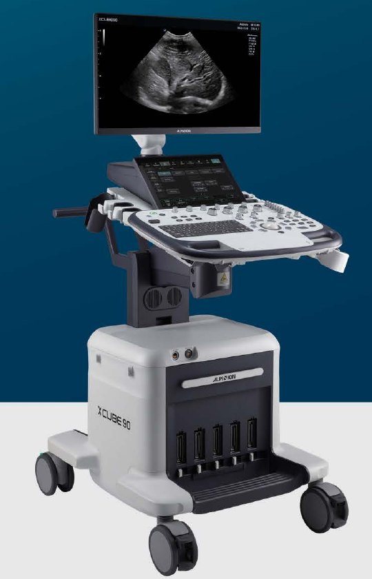 Alpinion X-CUBE 90 with Elite cart-based veterinary ultrasound system